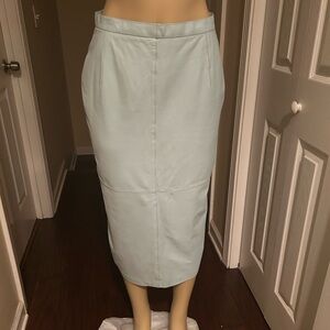 Elegant light blue genuine leather Pencil Skirt